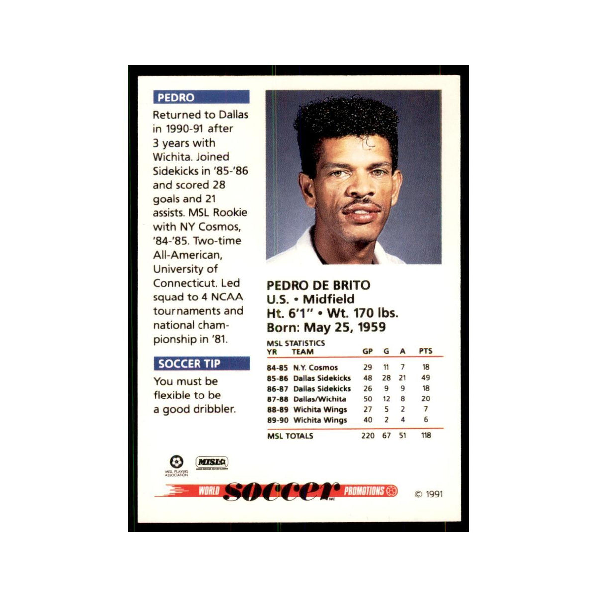 1991 World Soccer Promotion Pedro De Brito Soccer Cards #25