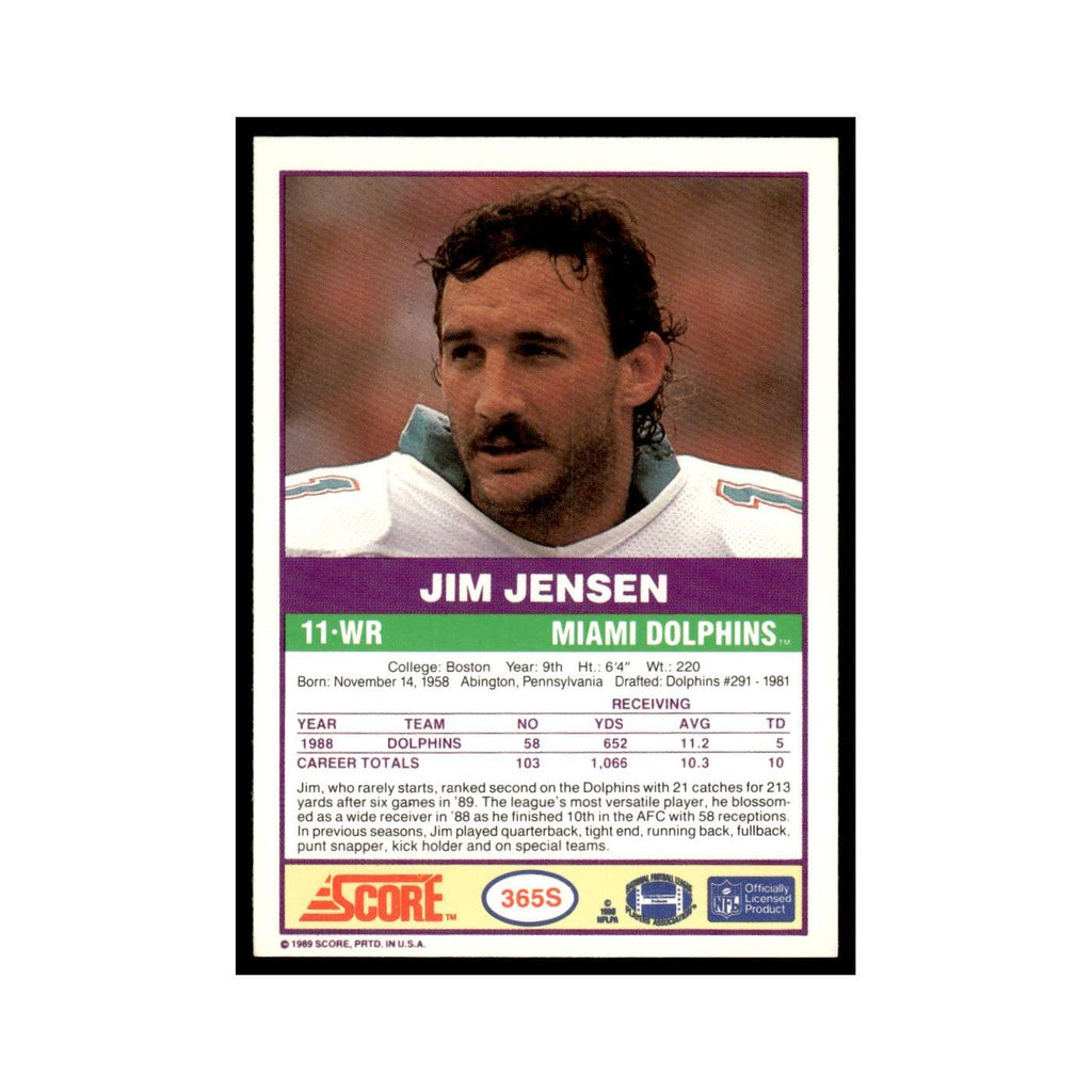 1989 Score Supplemental Jim C. Jensen Dolphins #365S