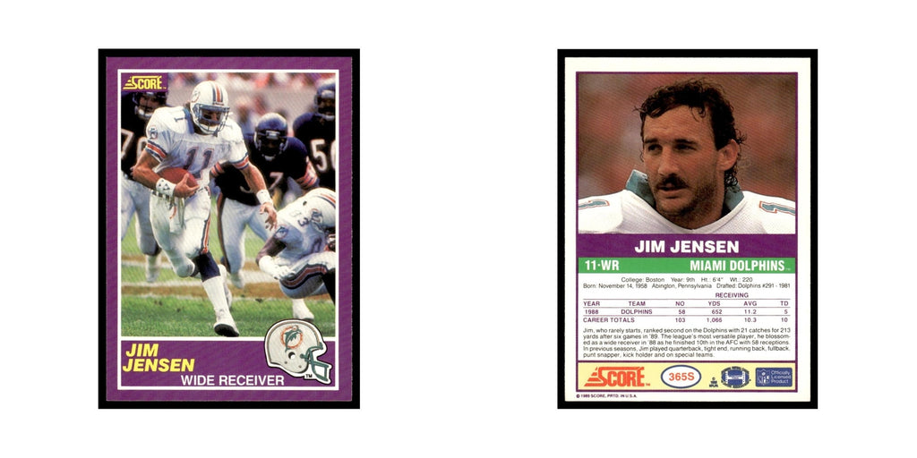 1989 Score Supplemental Jim C. Jensen Dolphins #365S