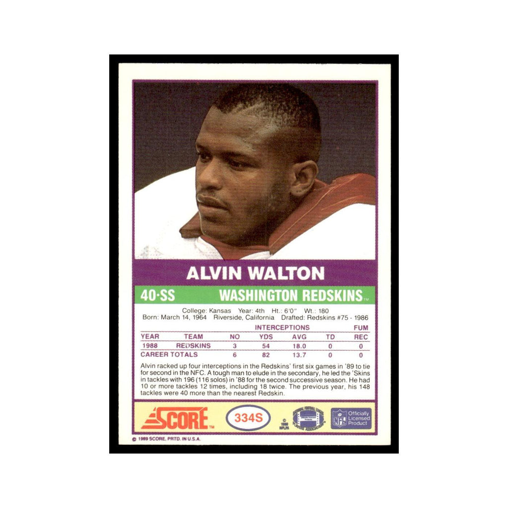 1989 Score Supplemental Alvin Walton Redskins #334S