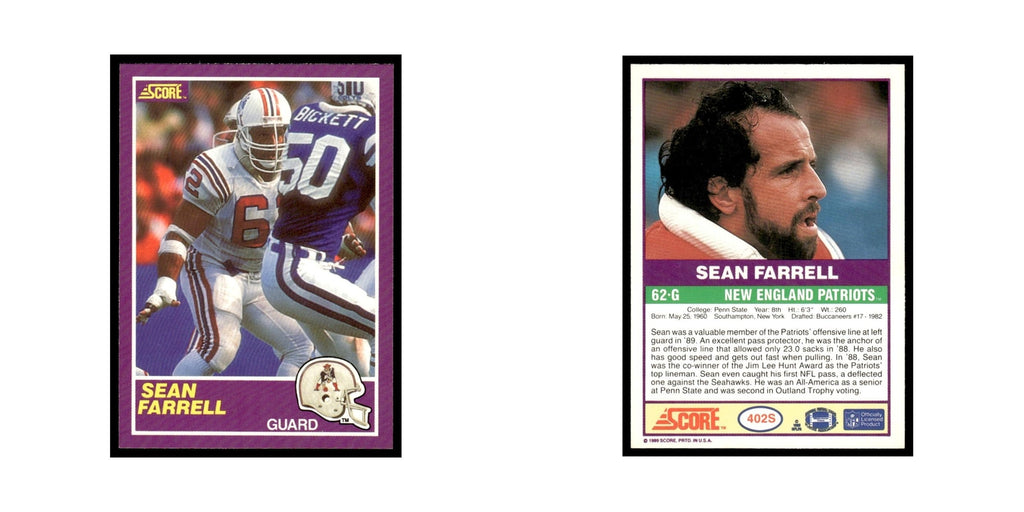 1989 Score Supplemental Sean Farrell Patriots #402S