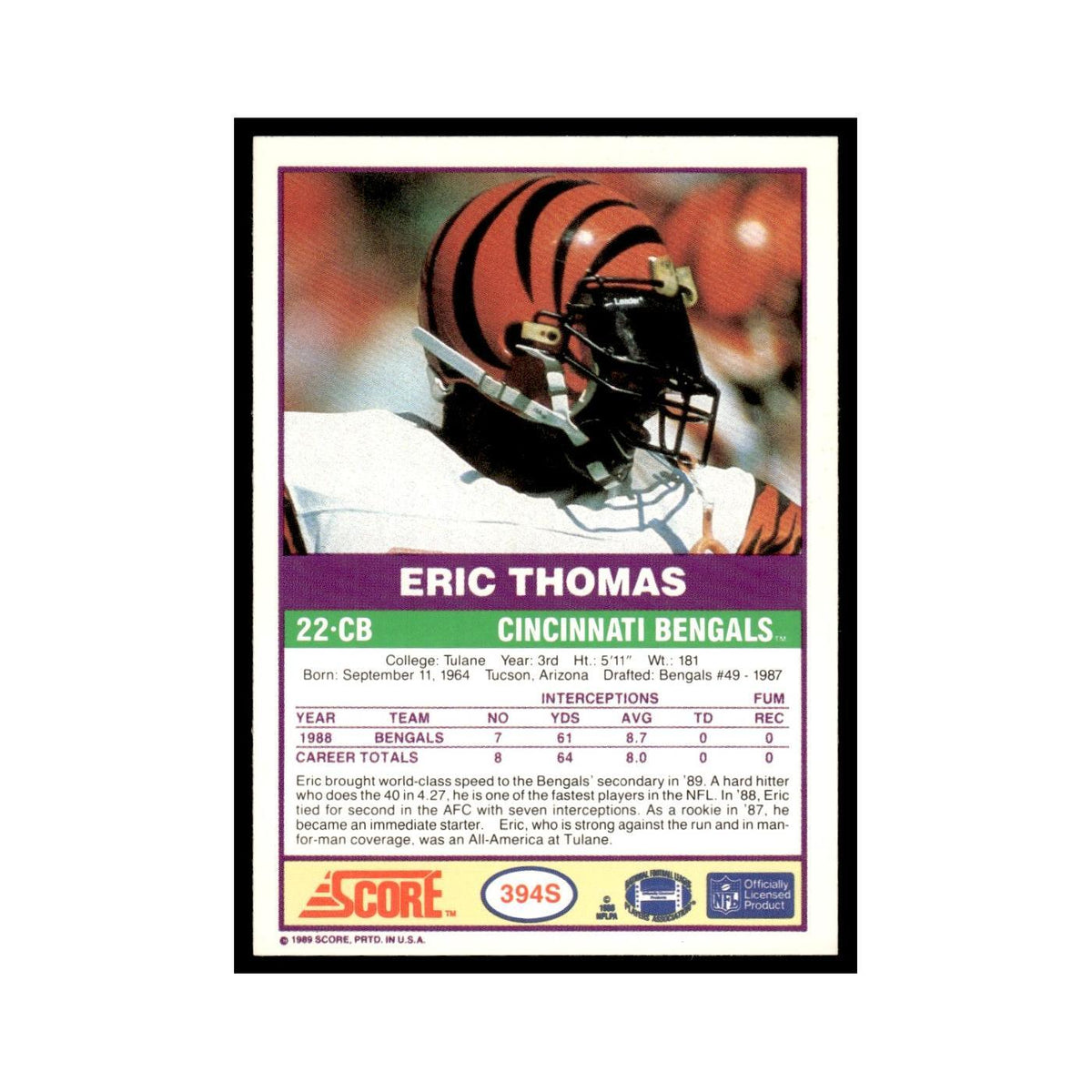 1989 Score Supplemental Eric Thomas Bengals #394S