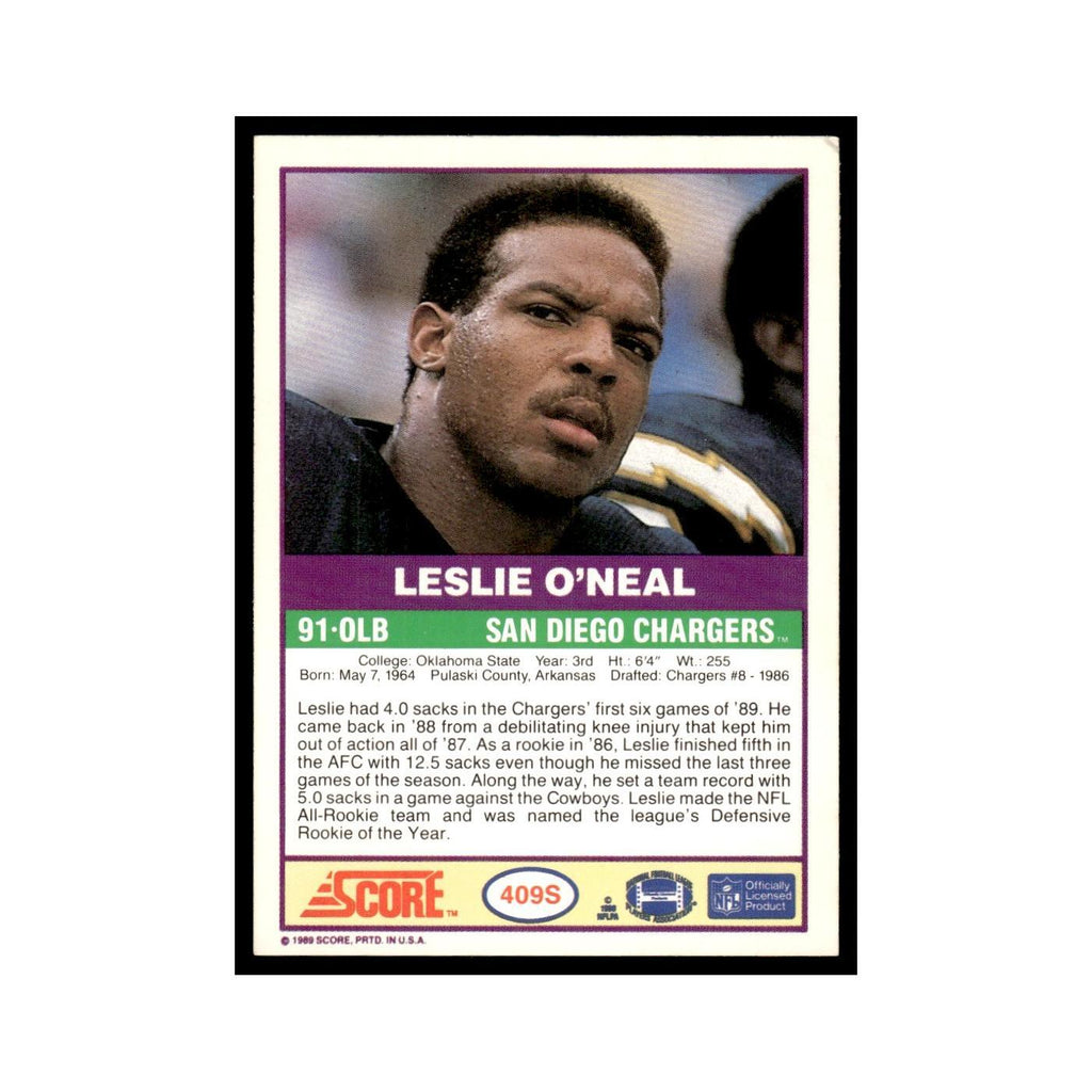 1989 Score Supplemental Leslie O'Neal San Diego Chargers #409S