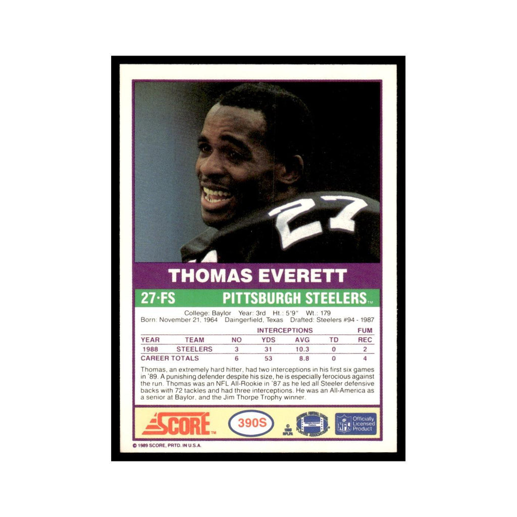 1989 Score Supplemental Thomas Everett Steelers #390S