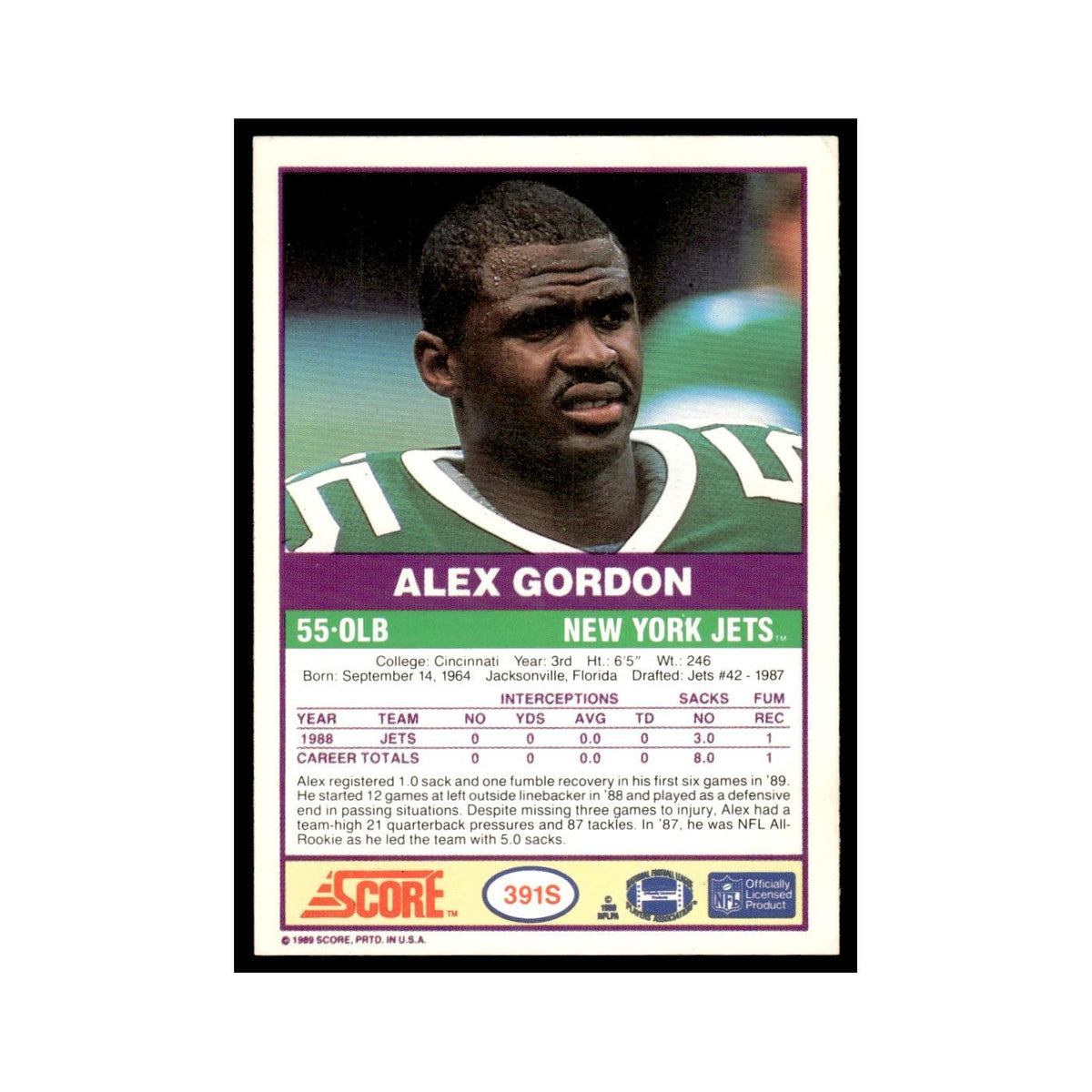 1989 Score Supplemental Alex Gordon Jets #391S