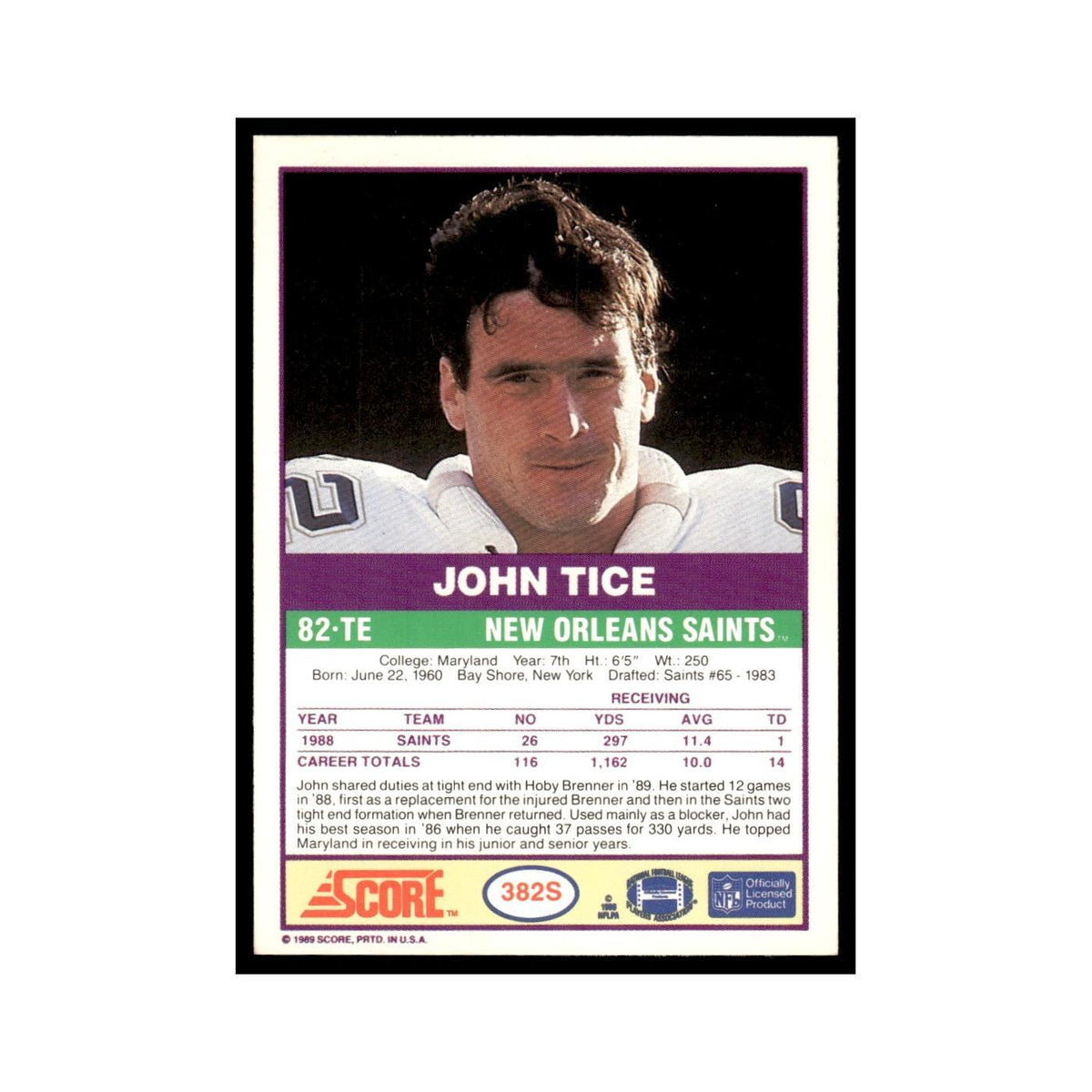 1989 Score Supplemental John Tice Saints #382S