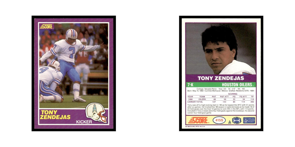 1989 Score Supplemental Tony Zendejas Houston Oilers #415S