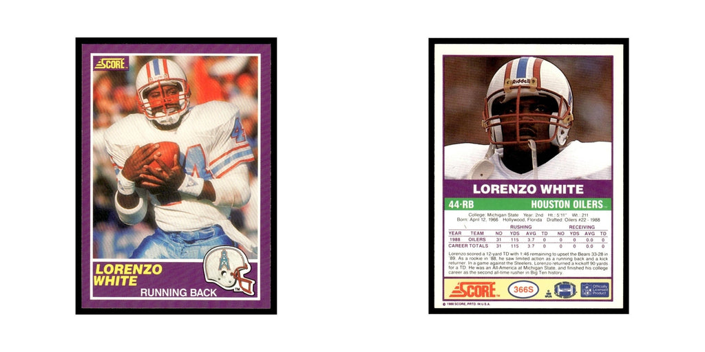 1989 Score Supplemental Lorenzo White Houston Oilers #366S