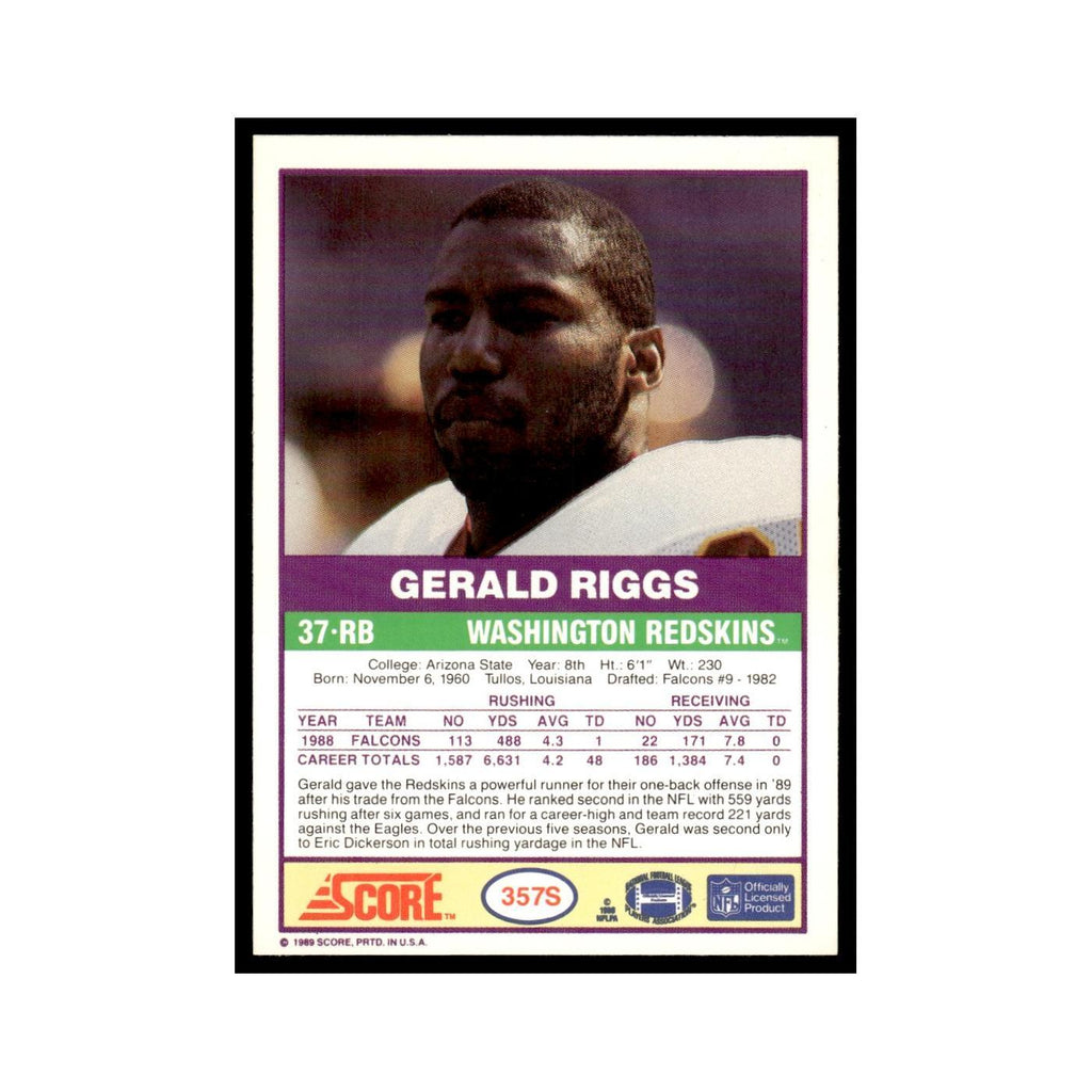 1989 Score Supplemental Gerald Riggs Redskins #357S