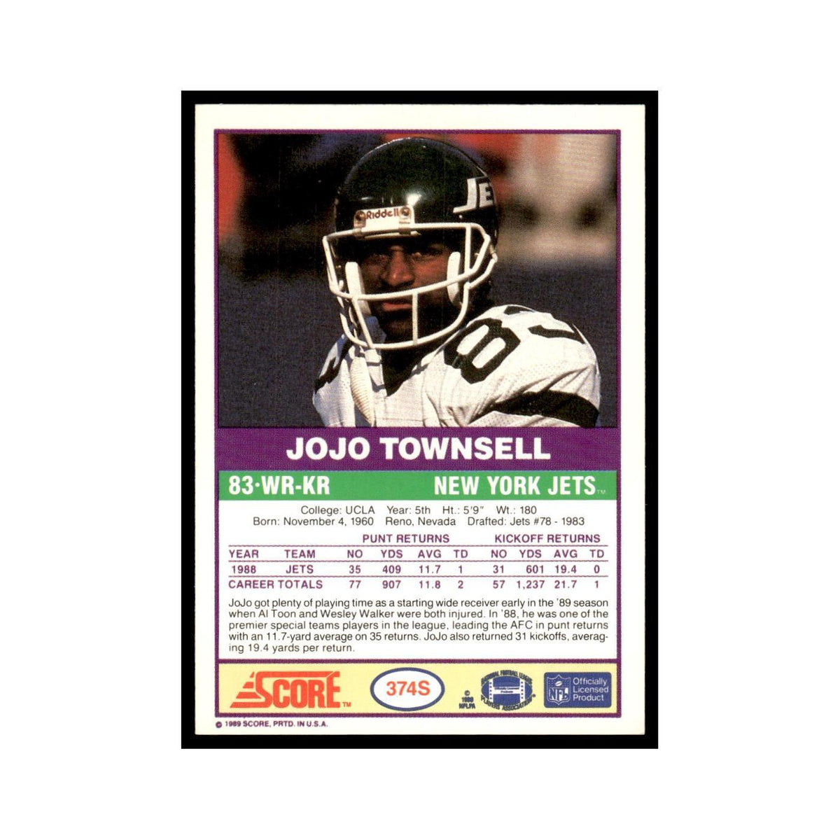 1989 Score Supplemental JoJo Townsell Jets #374S