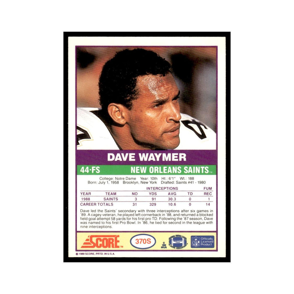 1989 Score Supplemental Dave Waymer Saints #370S