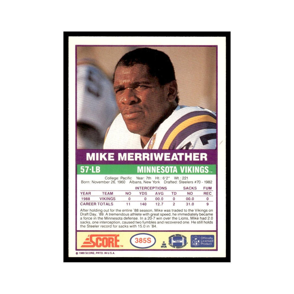 1989 Score Supplemental Mike Merriweather Vikings #385S