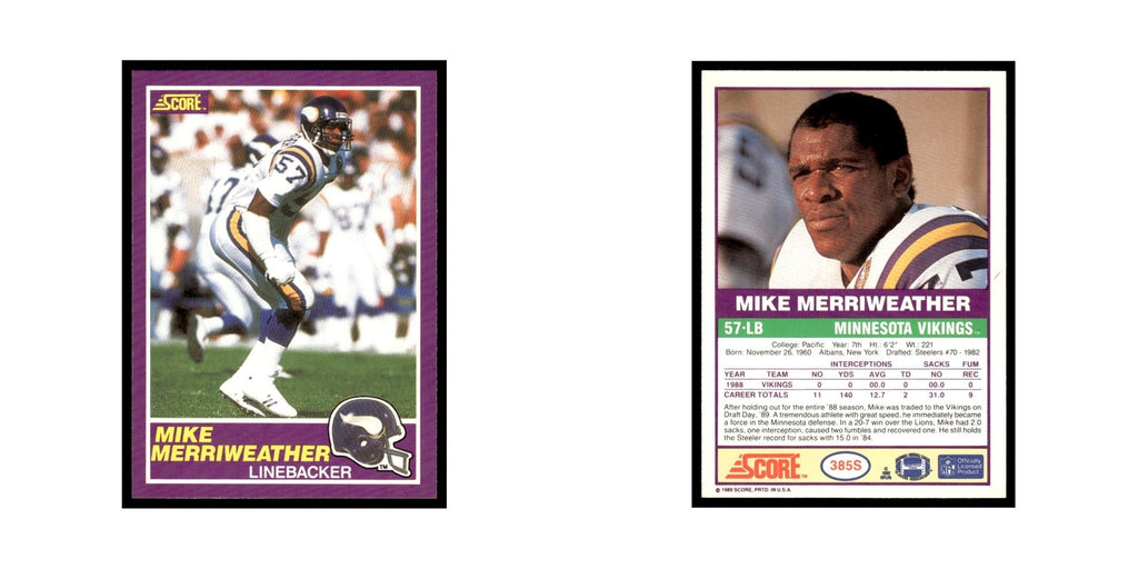 1989 Score Supplemental Mike Merriweather Vikings #385S