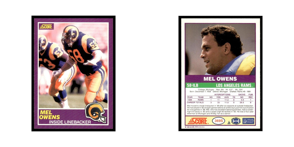 1989 Score Supplemental Mel Owens Rams #369S