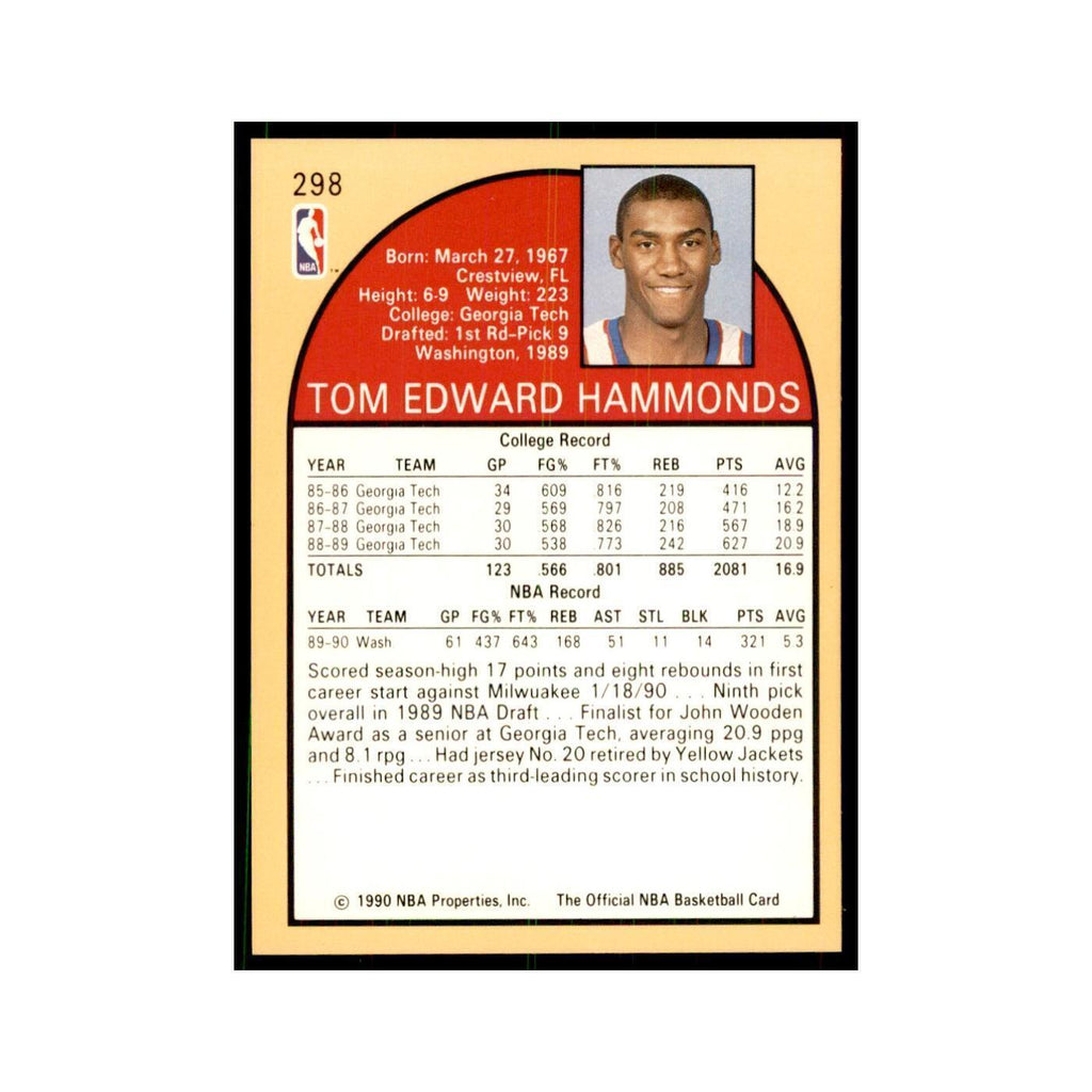1990 NBA Hoops Tom Hammonds RC Basketball Cards #298