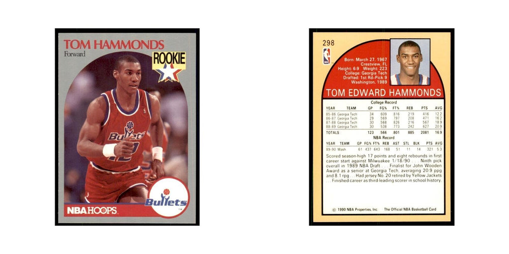 1990 NBA Hoops Tom Hammonds RC Basketball Cards #298