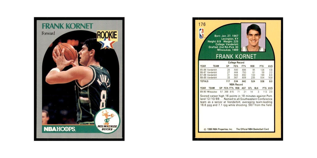 1990 NBA Hoops Frank Kornet RC Basketball Cards #176