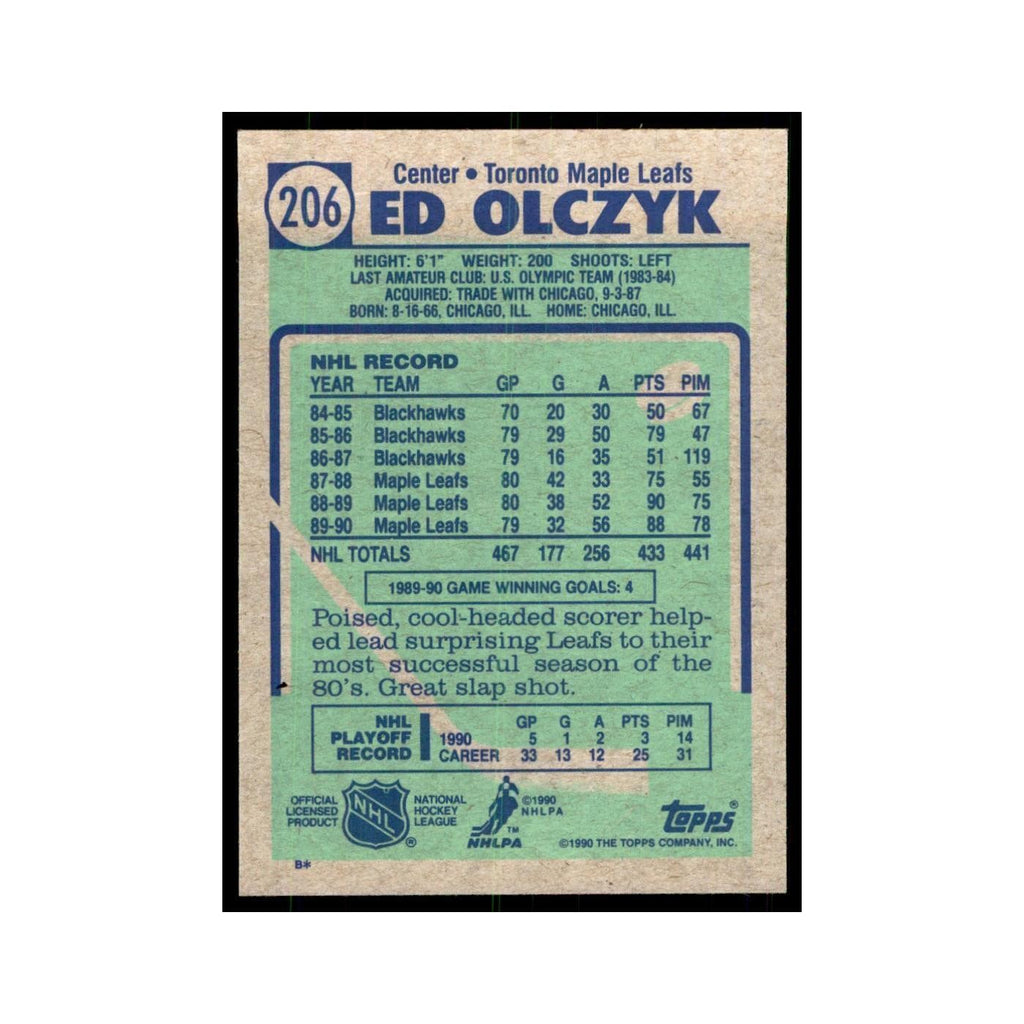 1990 Topps Ed Olczyk Hockey Cards #206
