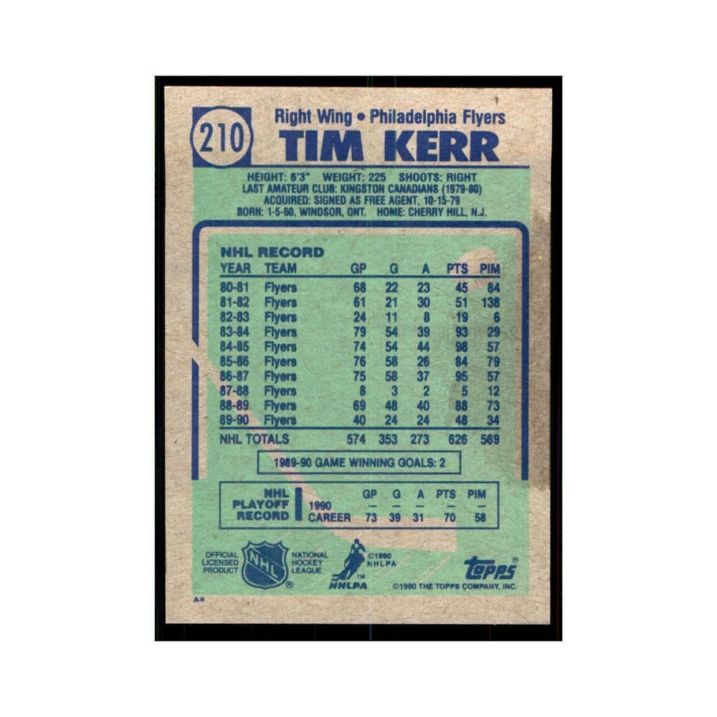 1990 Topps Tim Kerr Hockey Cards #210