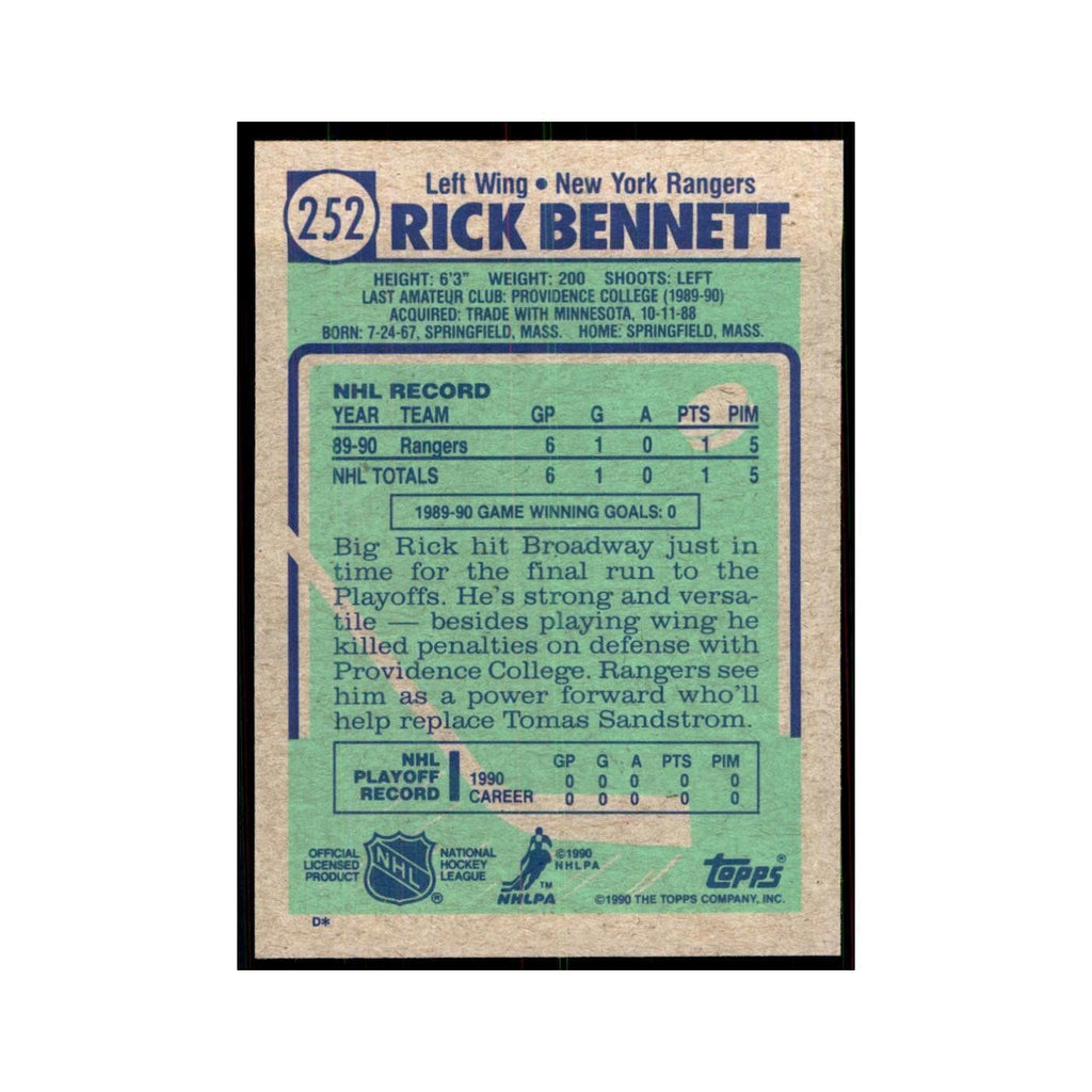 1990 Topps Rick Bennett Hockey Cards #252