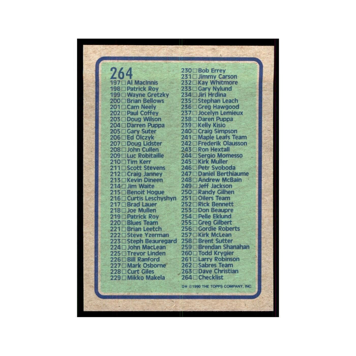 1990 Topps Checklist 133-264 Hockey Cards #264