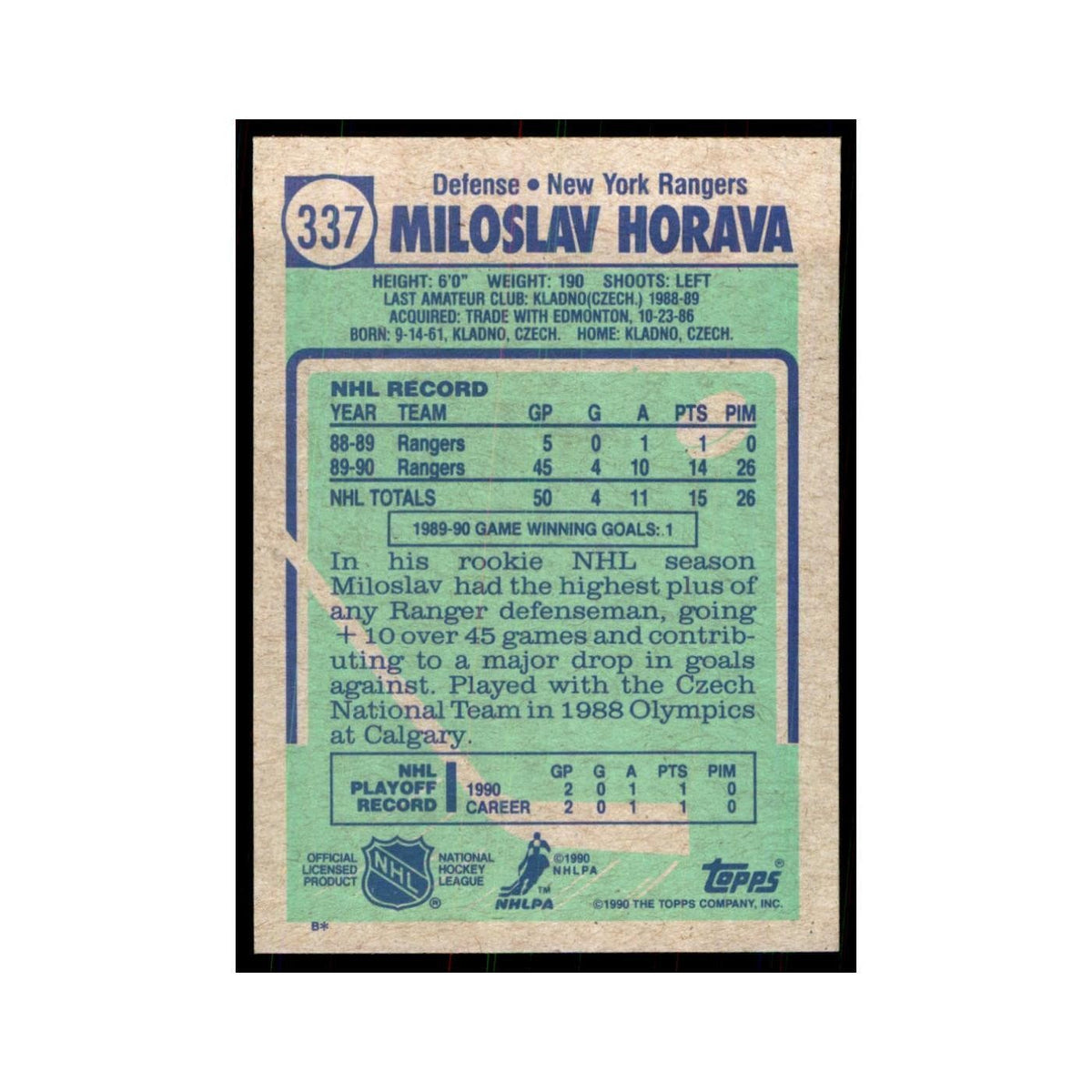 1990 Topps Miloslav Horava Hockey Cards #337