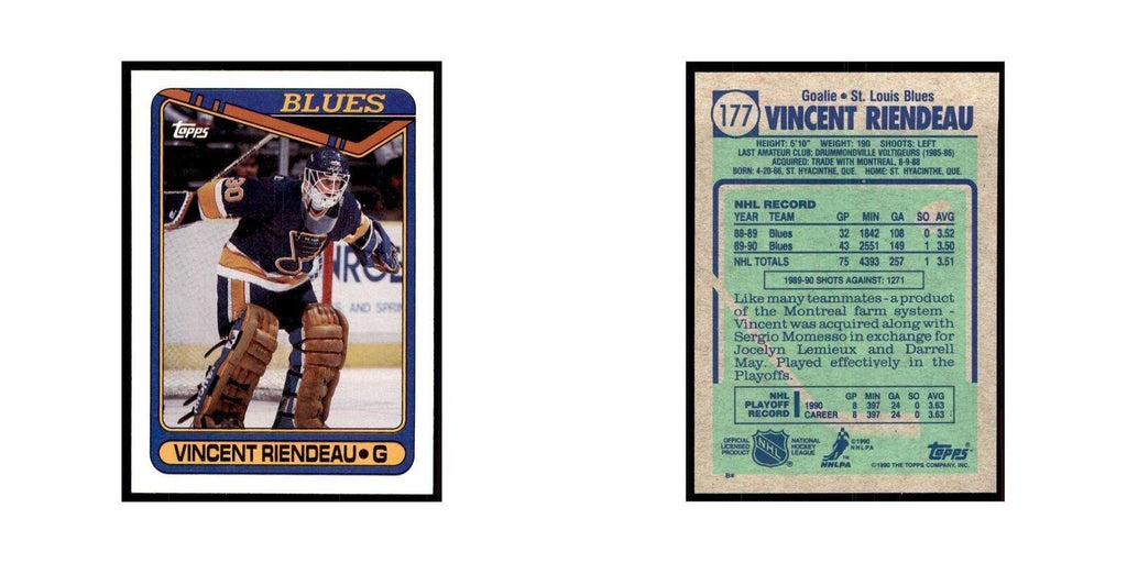 1990 Topps Vincent Riendeau Hockey Cards #177