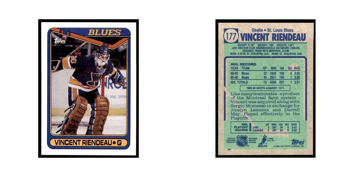 1990 Topps Vincent Riendeau Hockey Cards #177