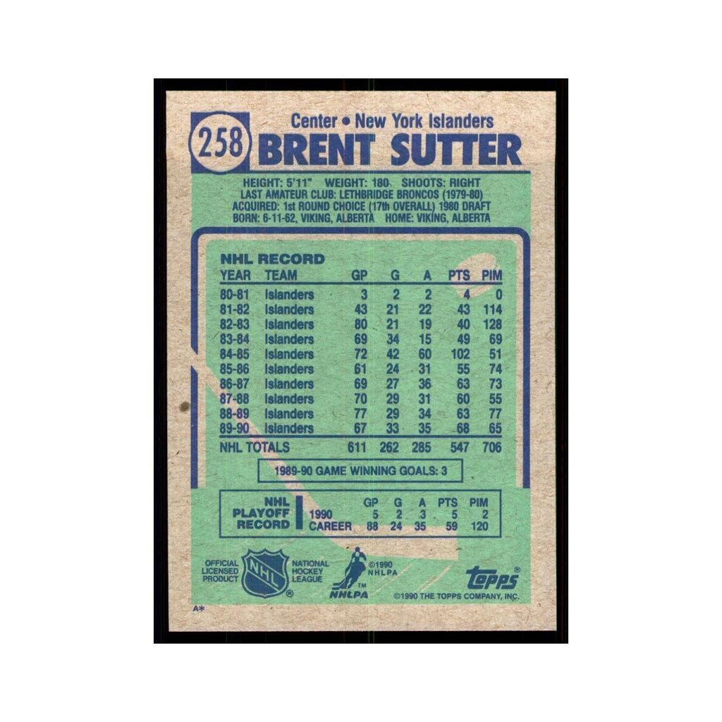 1990 Topps Brent Sutter Hockey Cards #258