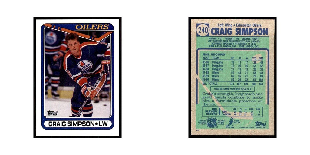 1990 Topps Craig Simpson Hockey Cards #240