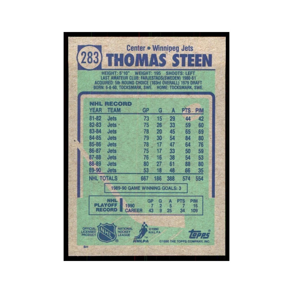 1990 Topps Thomas Steen Hockey Cards #283