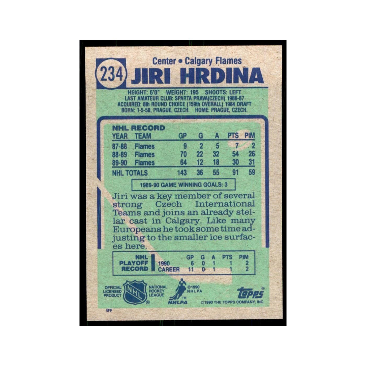1990 Topps Jiri Hrdina Hockey Cards #234