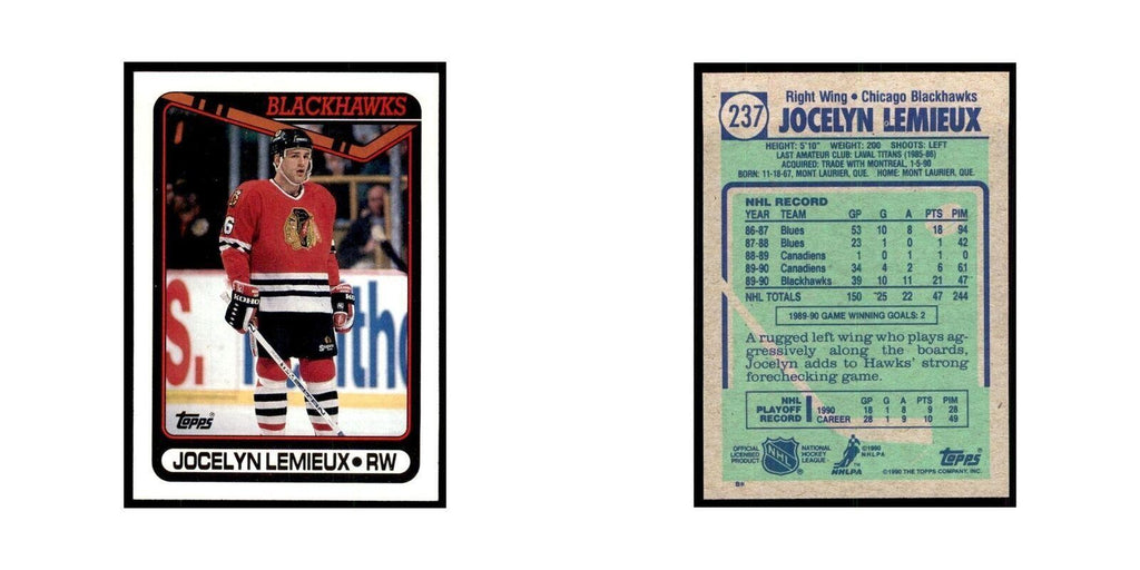 1990 Topps Jocelyn Lemieux Hockey Cards #237
