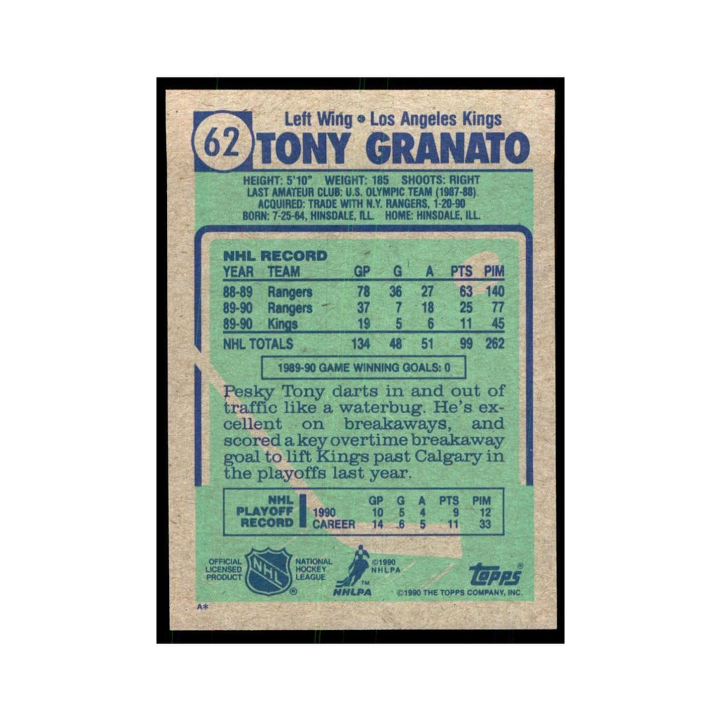 1990 Topps Tony Granato Hockey Cards #62