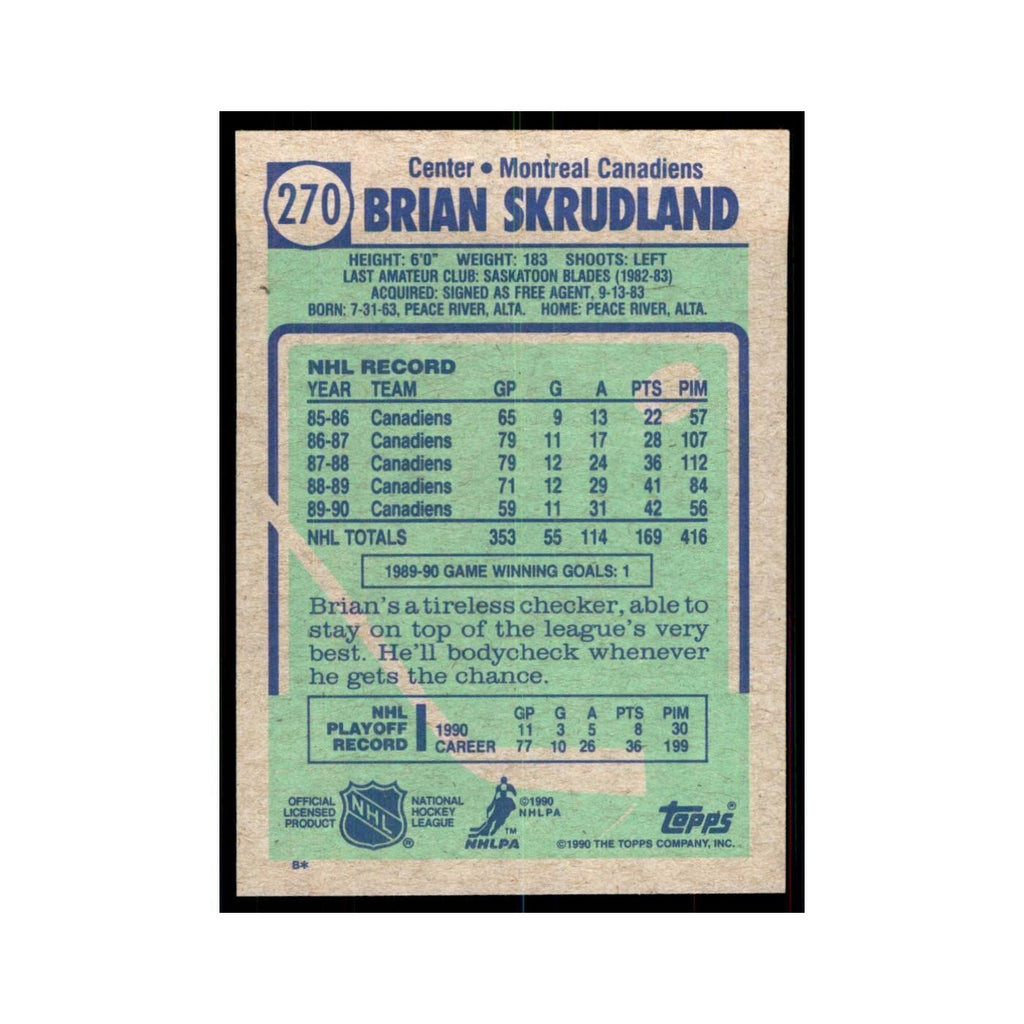 1990 Topps Brian Skrudland Hockey Cards #270