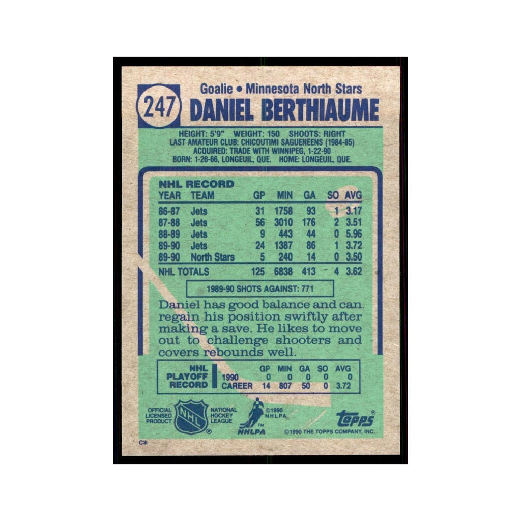 1990 Topps Daniel Berthiaume Hockey Cards #247
