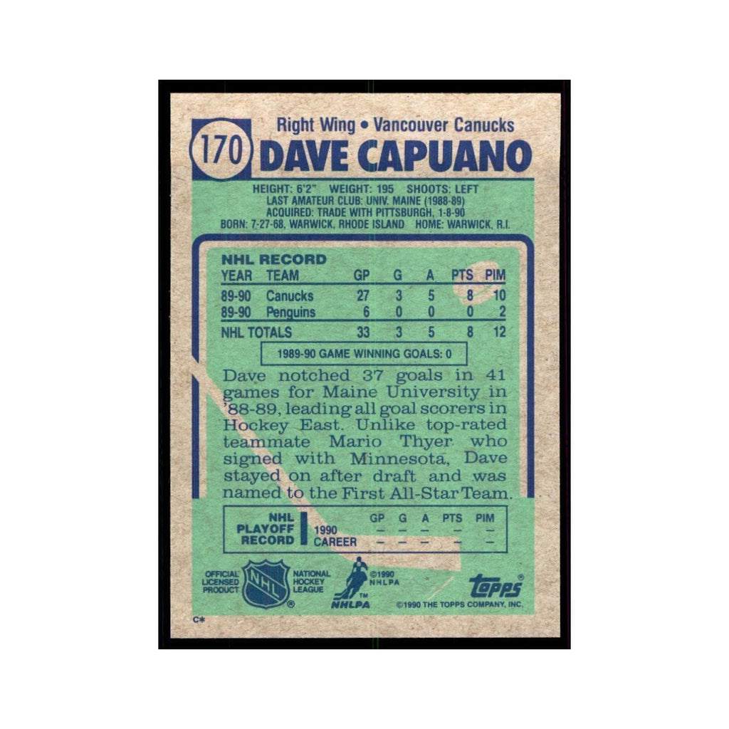 1990 Topps Dave Capuano Hockey Cards #170