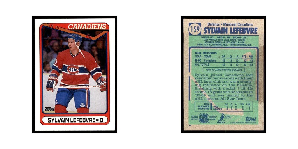 1990 Topps Sylvain Lefebvre Hockey Cards #159