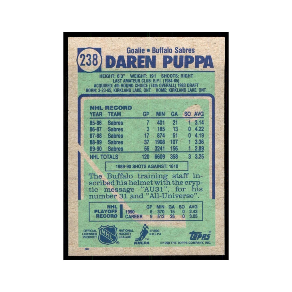 1990 Topps Daren Puppa Hockey Cards #238