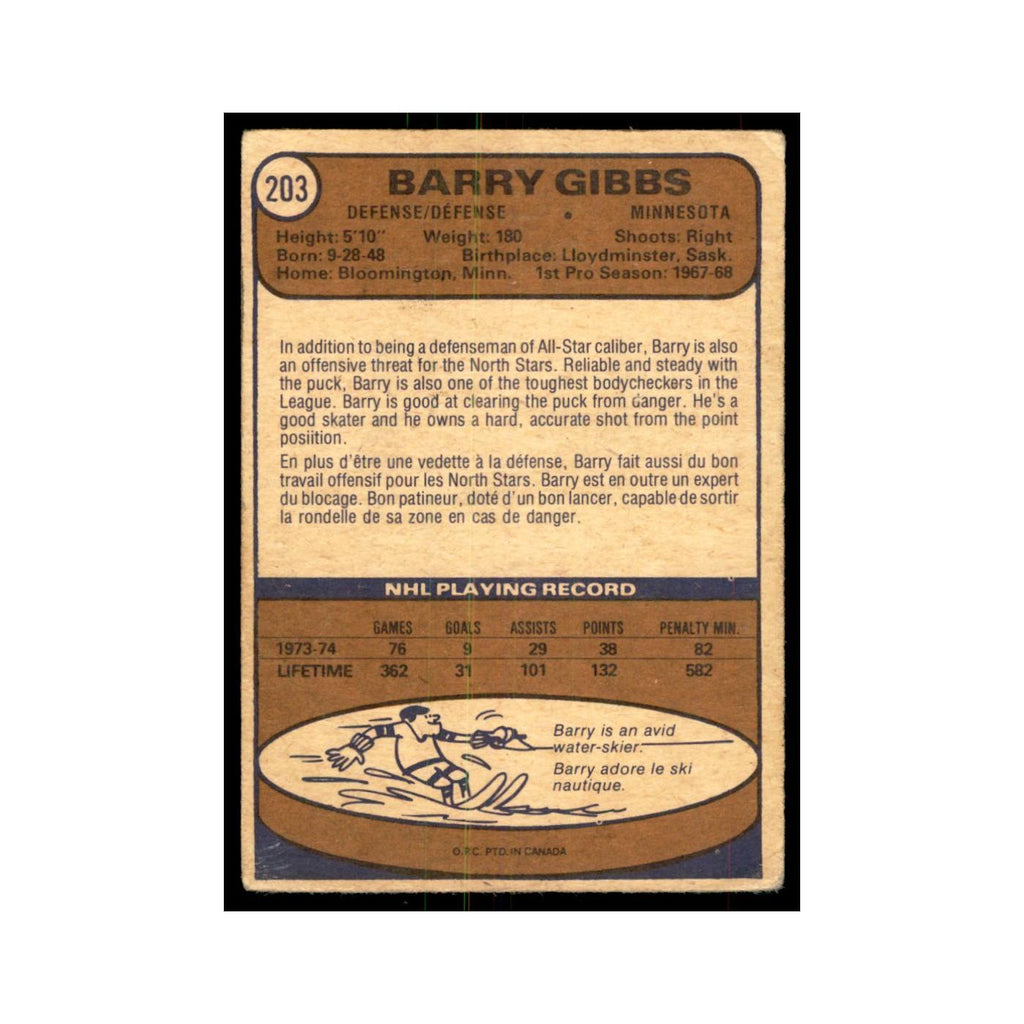 1974 O-Pee-Chee Barry Gibbs (Damaged) Minnesota North Stars #203