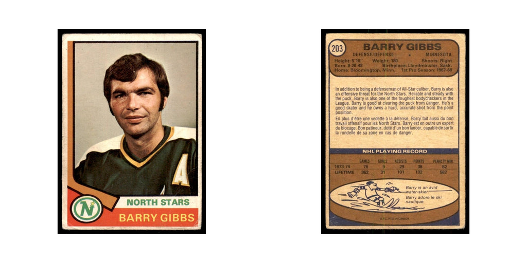 1974 O-Pee-Chee Barry Gibbs (Damaged) Minnesota North Stars #203