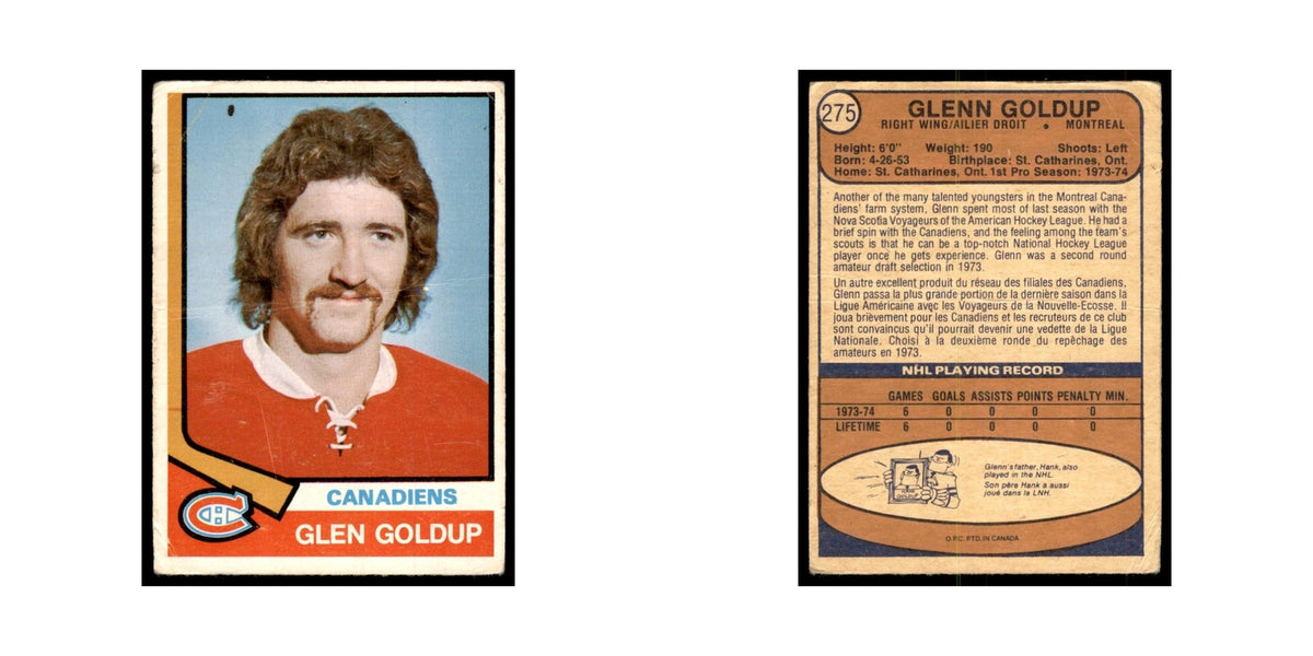 1974 O-Pee-Chee Glenn Goldup RC (Damaged) Montreal Canadiens #275