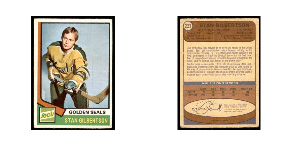 1974 O-Pee-Chee Stan Gilbertson (Damaged) California Golden Seals #223