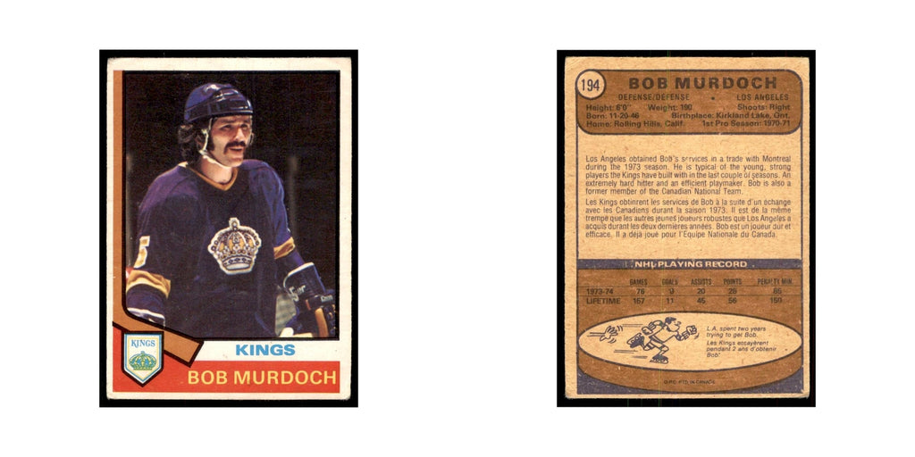1974 O-Pee-Chee Bob Murdoch RC (Damaged) Los Angeles Kings #194
