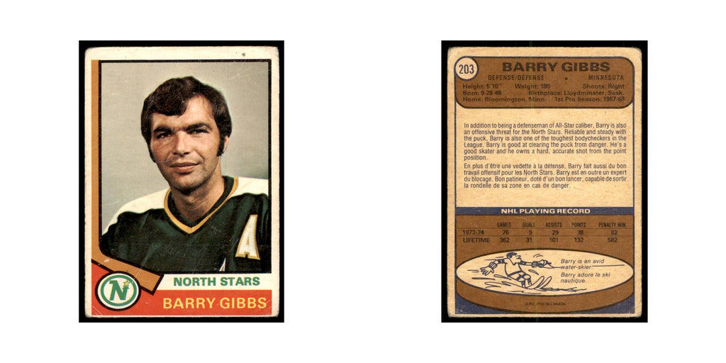 1974 O-Pee-Chee Barry Gibbs (Damaged) Minnesota North Stars #203
