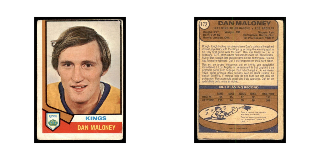 1974 O-Pee-Chee Dan Maloney (Damaged) Los Angeles Kings #172