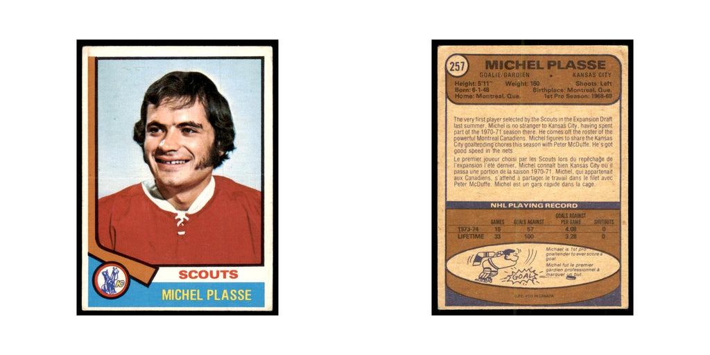 1974 O-Pee-Chee Michel Plasse (Damaged) Kansas City Scouts #257