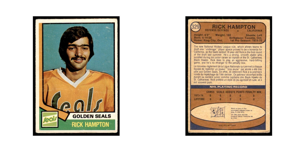 1974 O-Pee-Chee Rick Hampton RC (Damaged) California Golden Seals #329