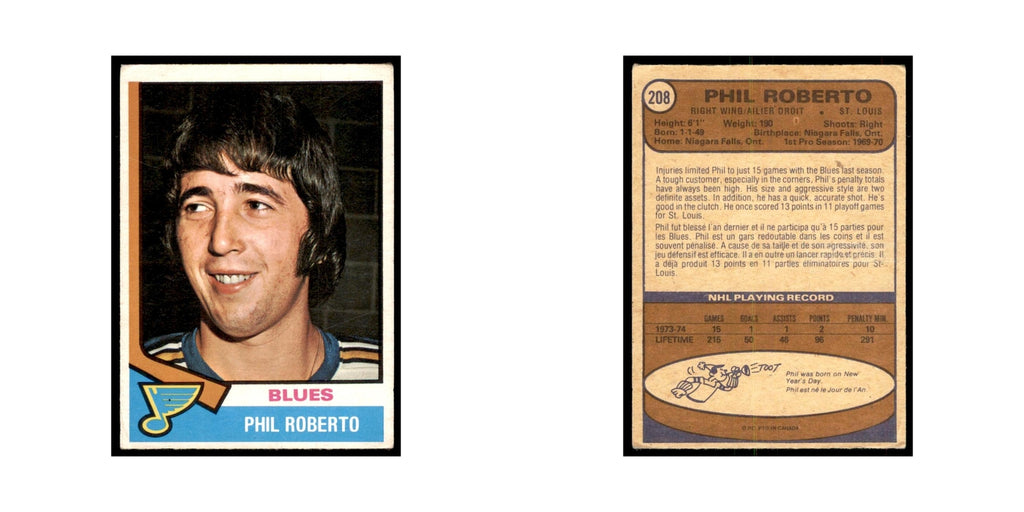 1974 O-Pee-Chee Phil Roberto (Damaged) St. Louis Blues #208