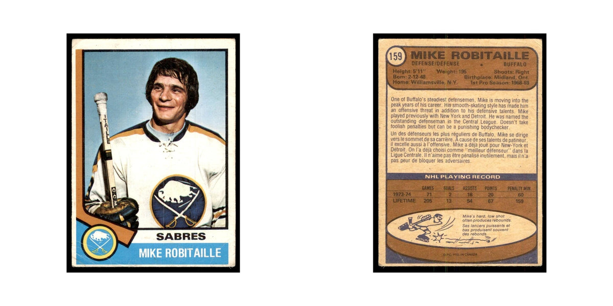 1974 O-Pee-Chee Mike Robitaille (Damaged) Buffalo Sabres #159